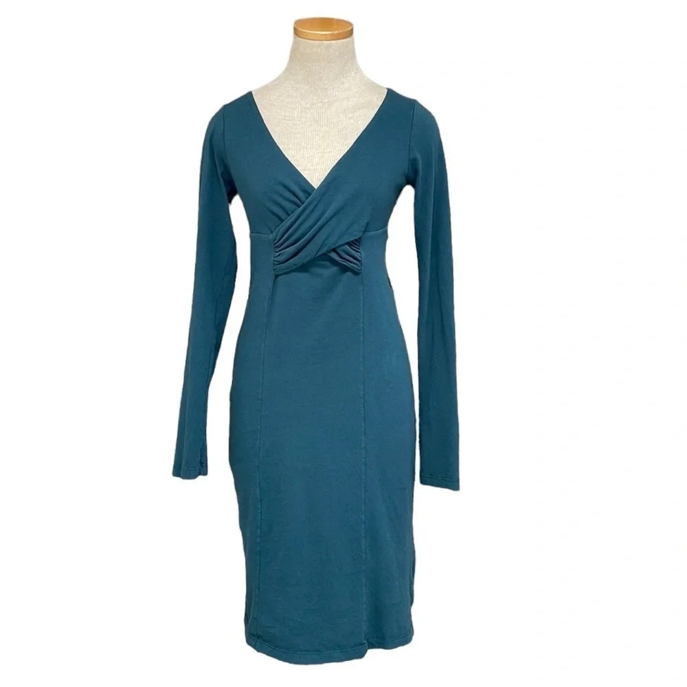 Velvet Nordstrom Midi Dress Sheath Long Sleeve V Neck Blue Size Small S